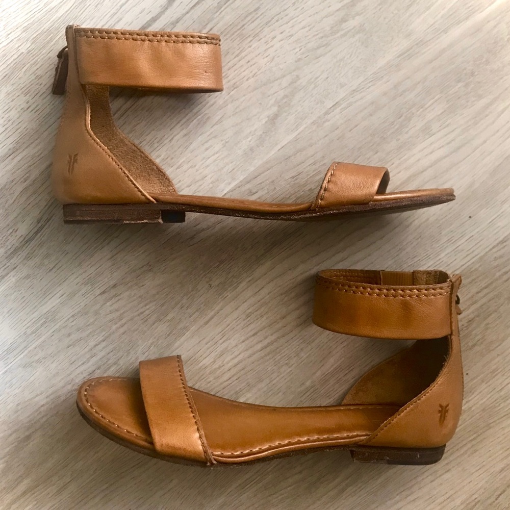 Frye Carson Ankle Zip Up Tan Casual Leather Sandal - Picture 8 of 11